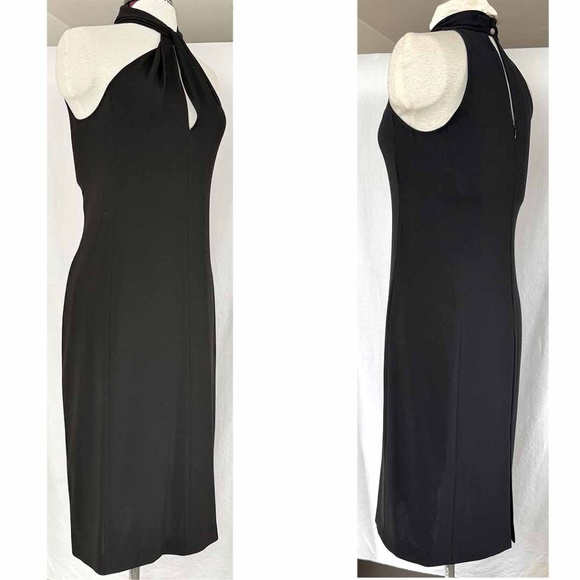 Max Mara Vintage Black Grecian HaNeck Keyhole Crepe Cocktail Dress Women Size 6 - Picture 3 of 8